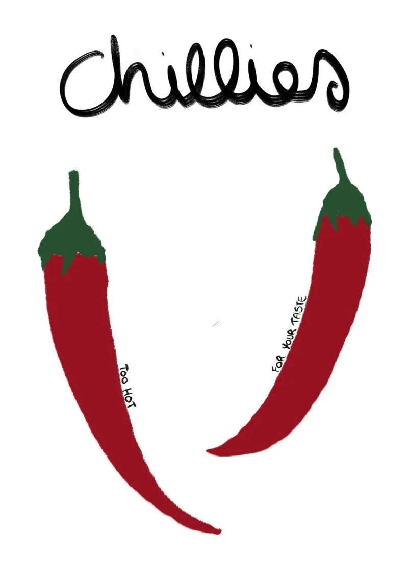 Chilipepers Art Print, Keukendecoratie, Pittig eten canvas met Baklijst van vintagepod