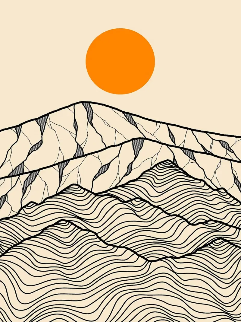 Contorno del paesaggio montano poster con telaio in plastica da Maria Lang
