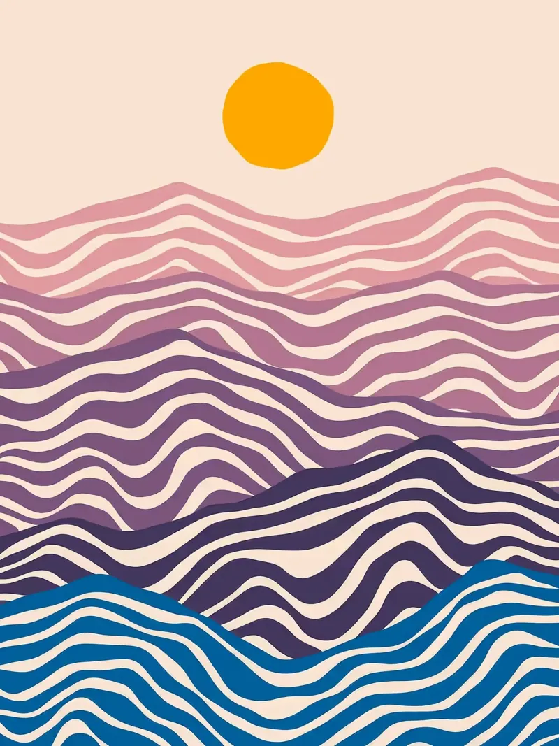 Tramonto wawe poster con telaio in legno da Maria Lang