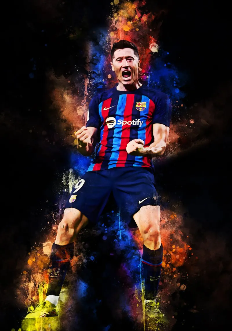 Robert Lewandowski poster con telaio in legno da MasterInkArt