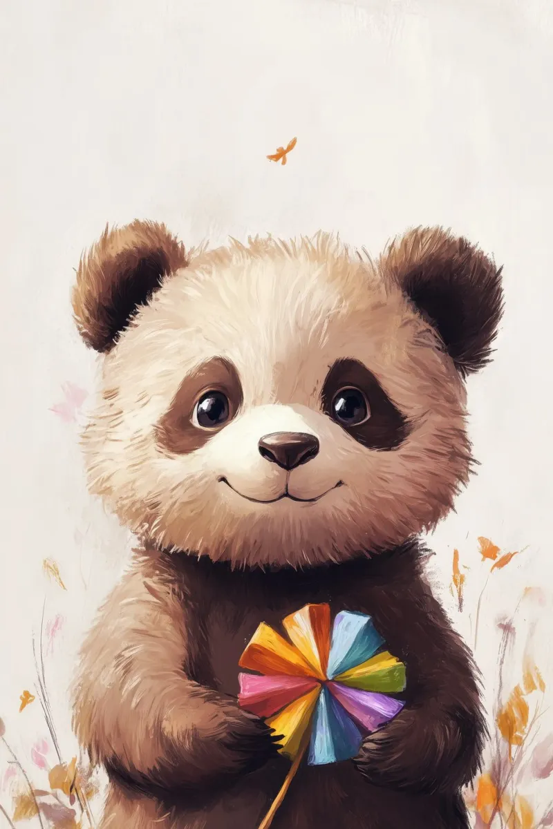 HeldIn #47: Panda con turbina eolica in autunno poster con telaio in plastica da farbenhelden