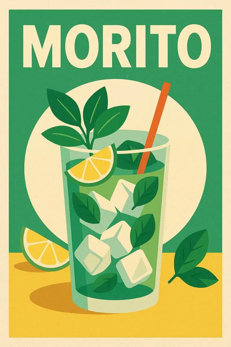 MORITO - Poster per cocktail a base di menta fresca e lime poster con telaio in legno da Boissons - Affiches & posters - Retro