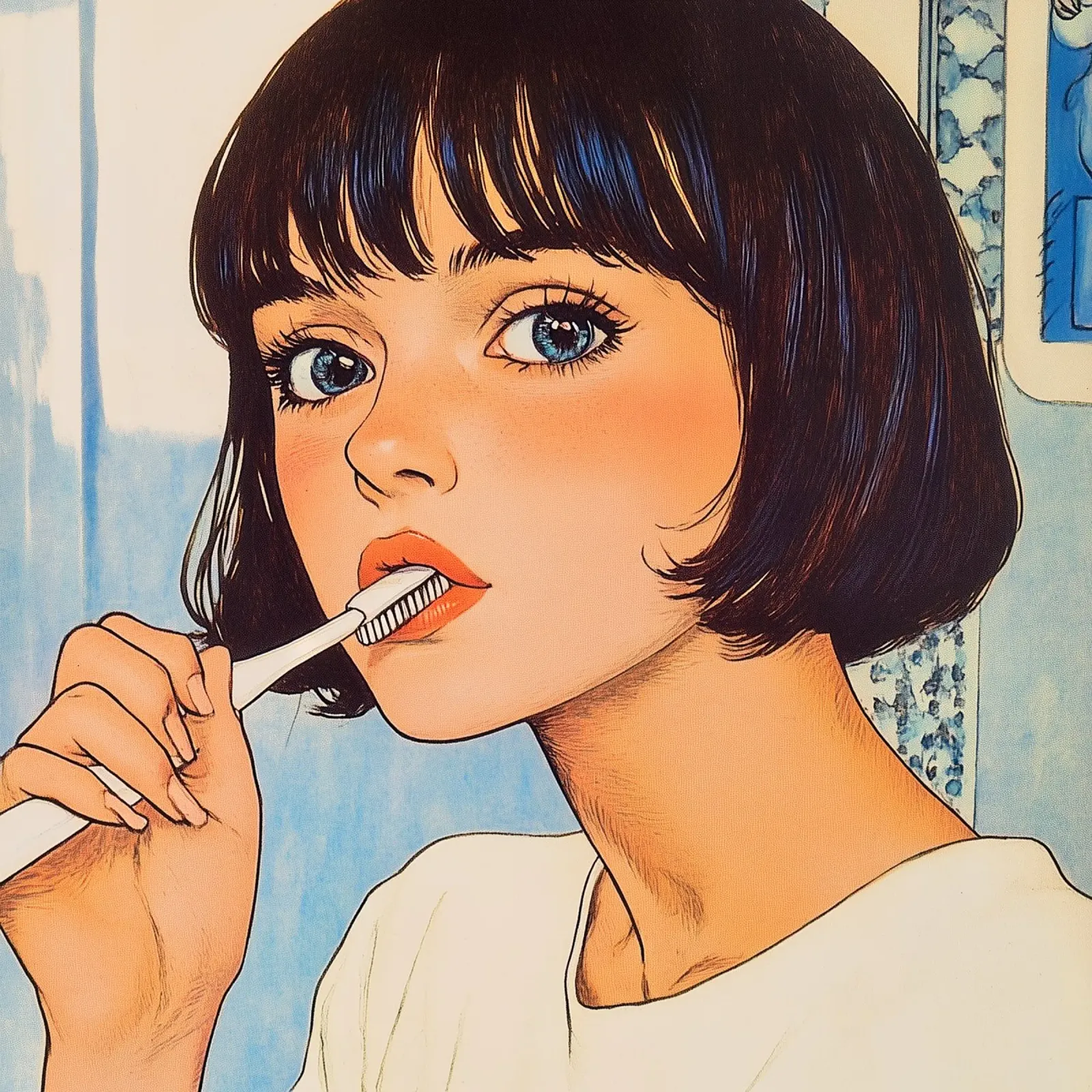 Routine mattutina "Kawaii Clean" per gli anime poster con telaio in legno da Synthaira
