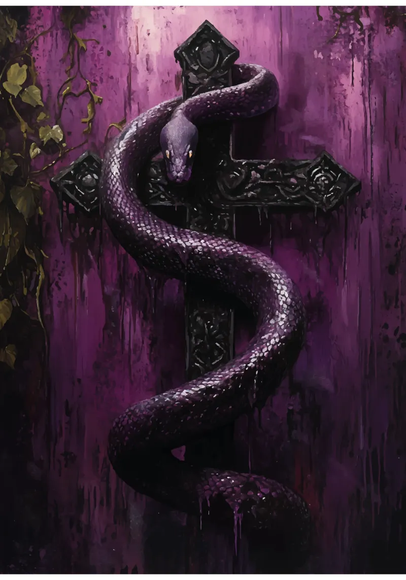 Dark snake on the cross canvas with Floater frame by pixelbull - medieval art and more