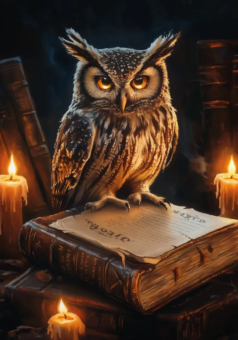 Gufo saggio con vecchi libri poster da pixelbull - medieval art and more