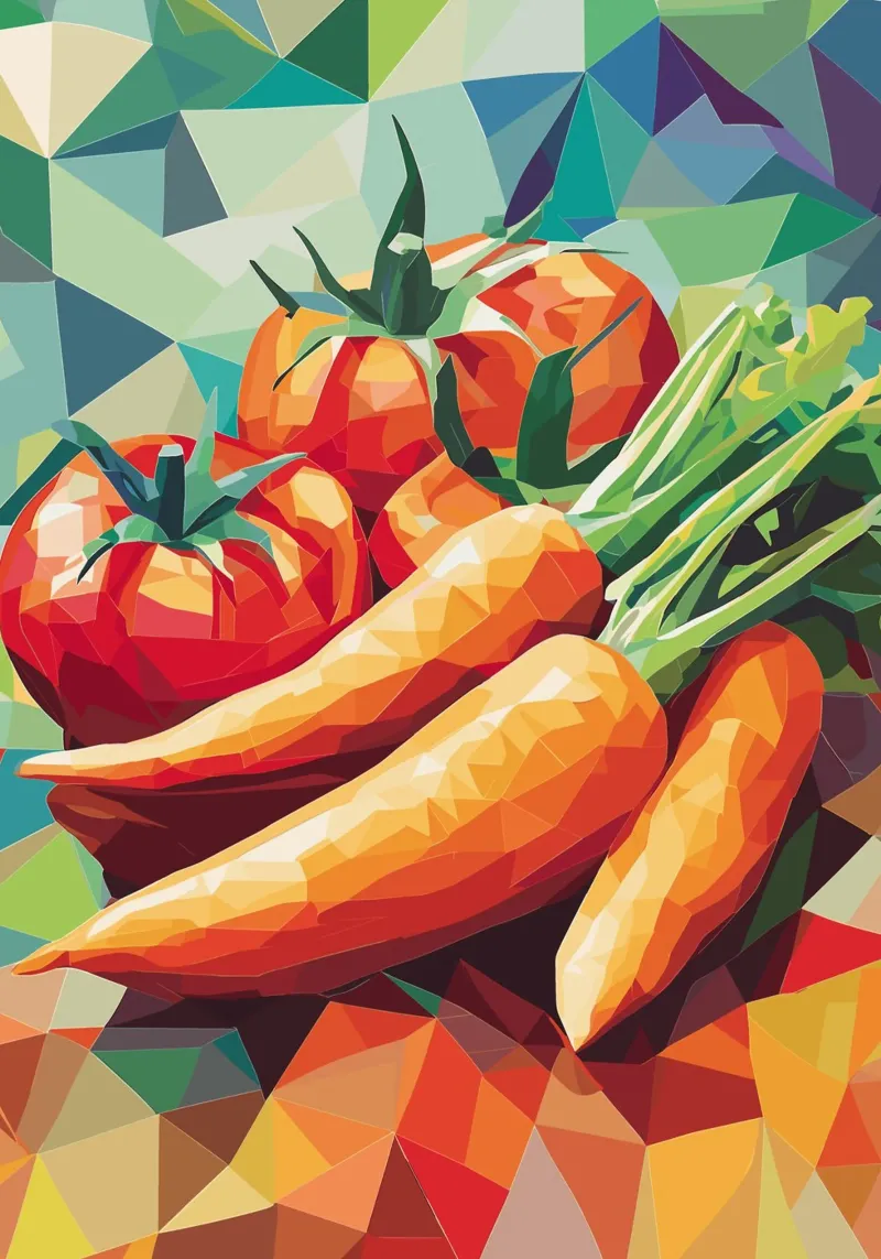Composizione geometrica di verdure poster con telaio in plastica da pixelbull - medieval art and more