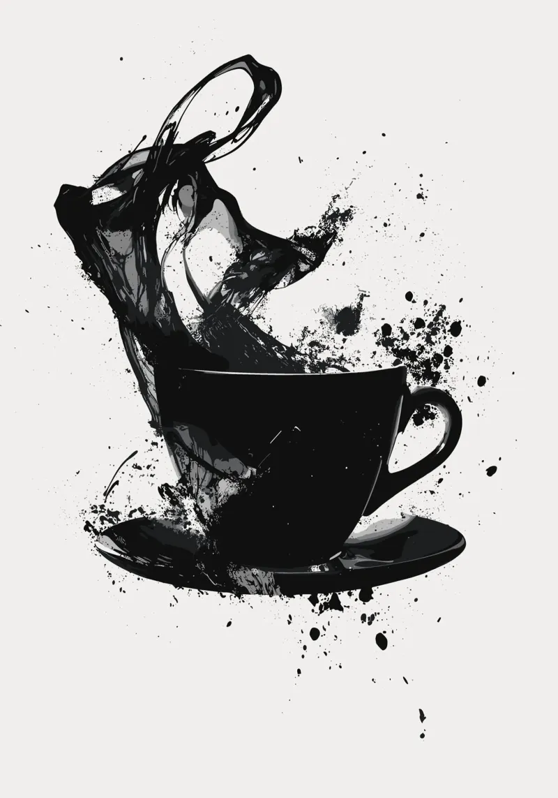 Esplosione di caffè in bianco e nero poster con telaio in alluminio da pixelbull - medieval art and more