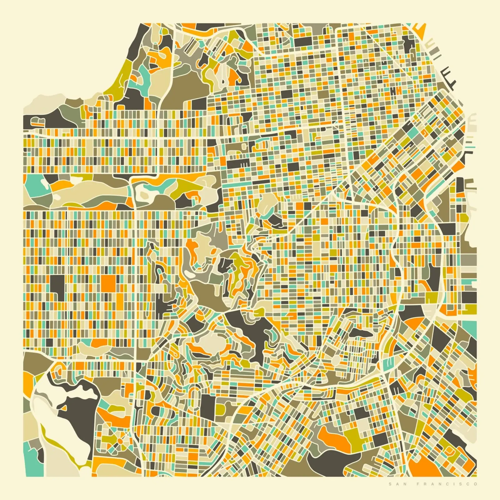 San Francisco Map carta hahnemühle da Jazzberry Blue