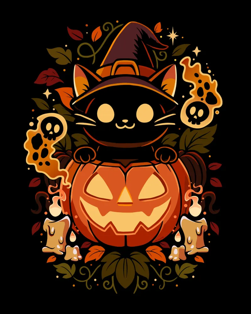 Fusa di zucca - Gatto carino di Halloween poster con telaio in legno da LM2KONE