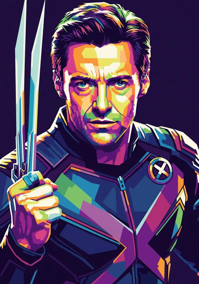Ritratto pop art di X-MEN Hugh Jackman poster con telaio in alluminio da Hantamrata