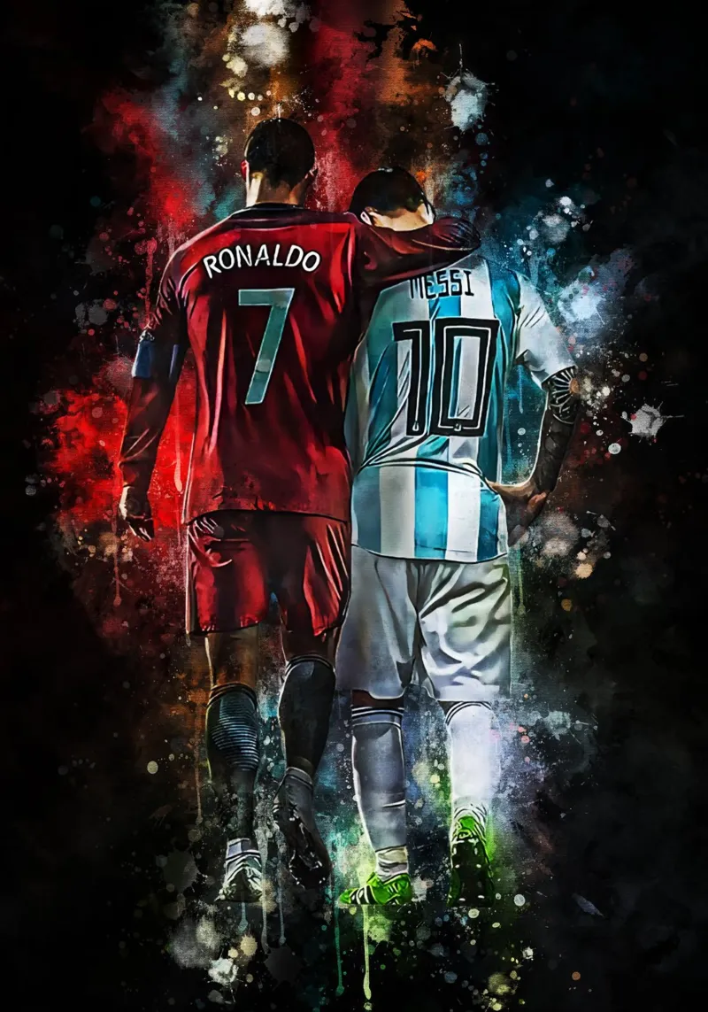 Ronaldo and Messi poster con telaio in legno da MasterInkArt