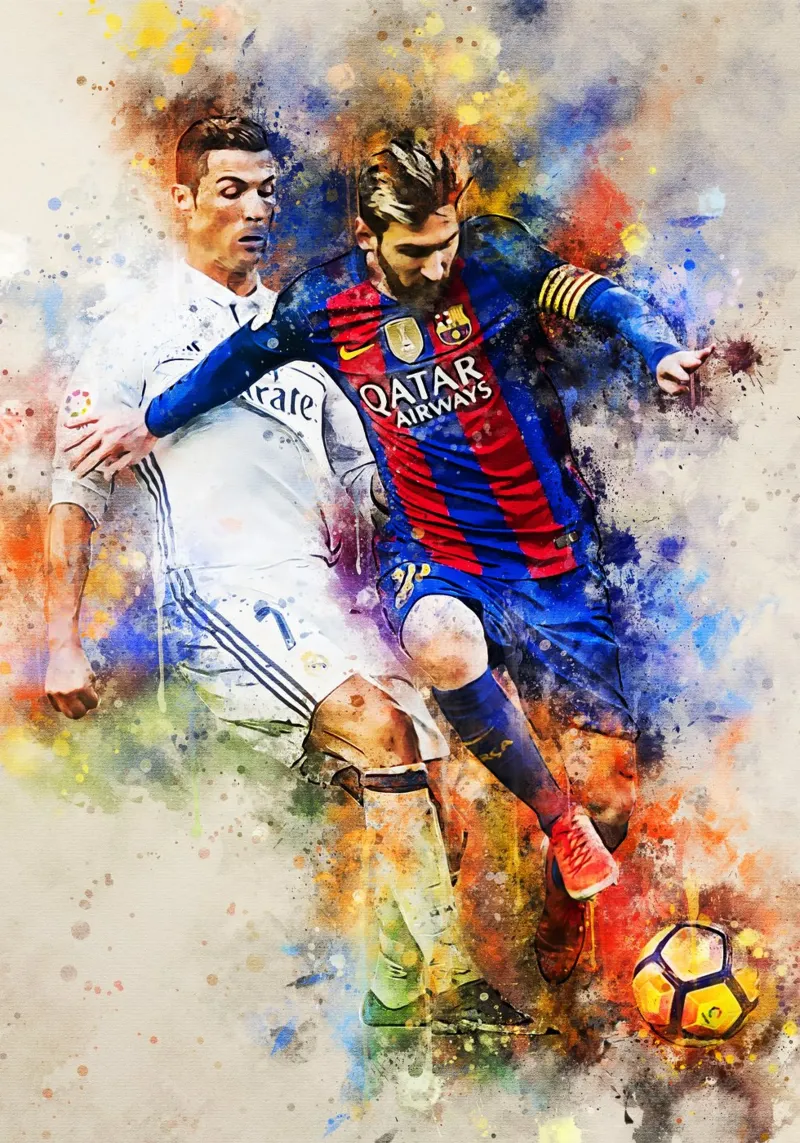 Ronaldo and Messi poster con telaio in legno da MasterInkArt