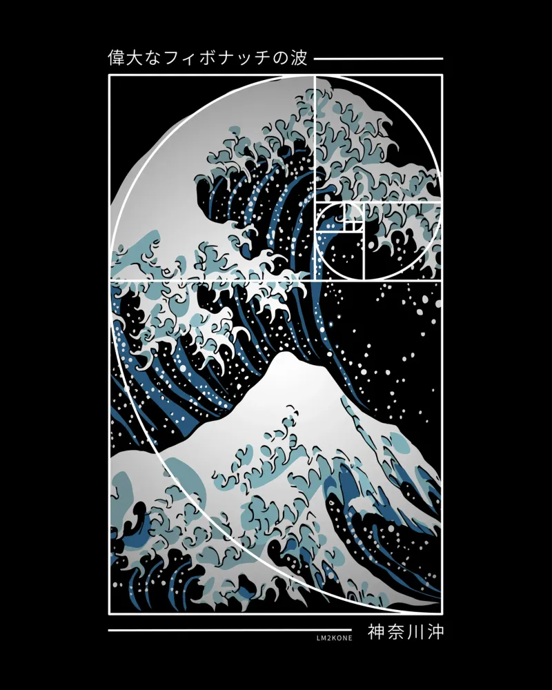 La Grande Onda della Spirale di Fibonacci - Modern Blue poster con telaio in alluminio da LM2KONE
