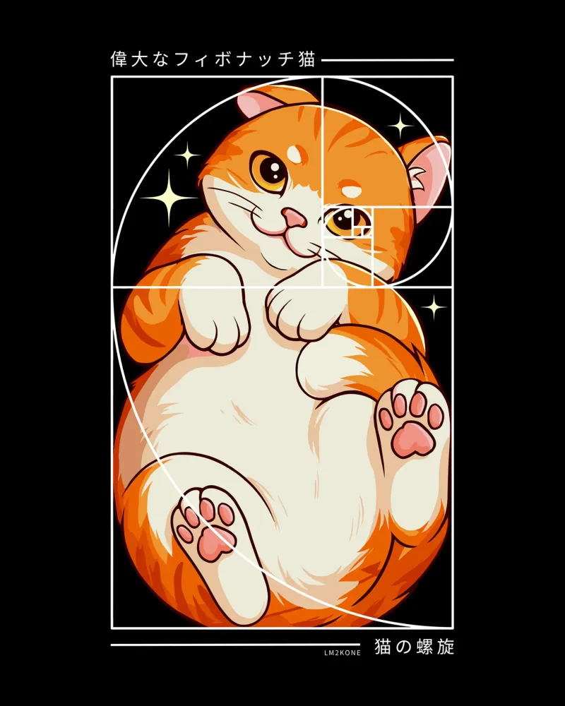 Le chat de la spirale de Fibonacci poster avec cadre en aluminium de LM2KONE