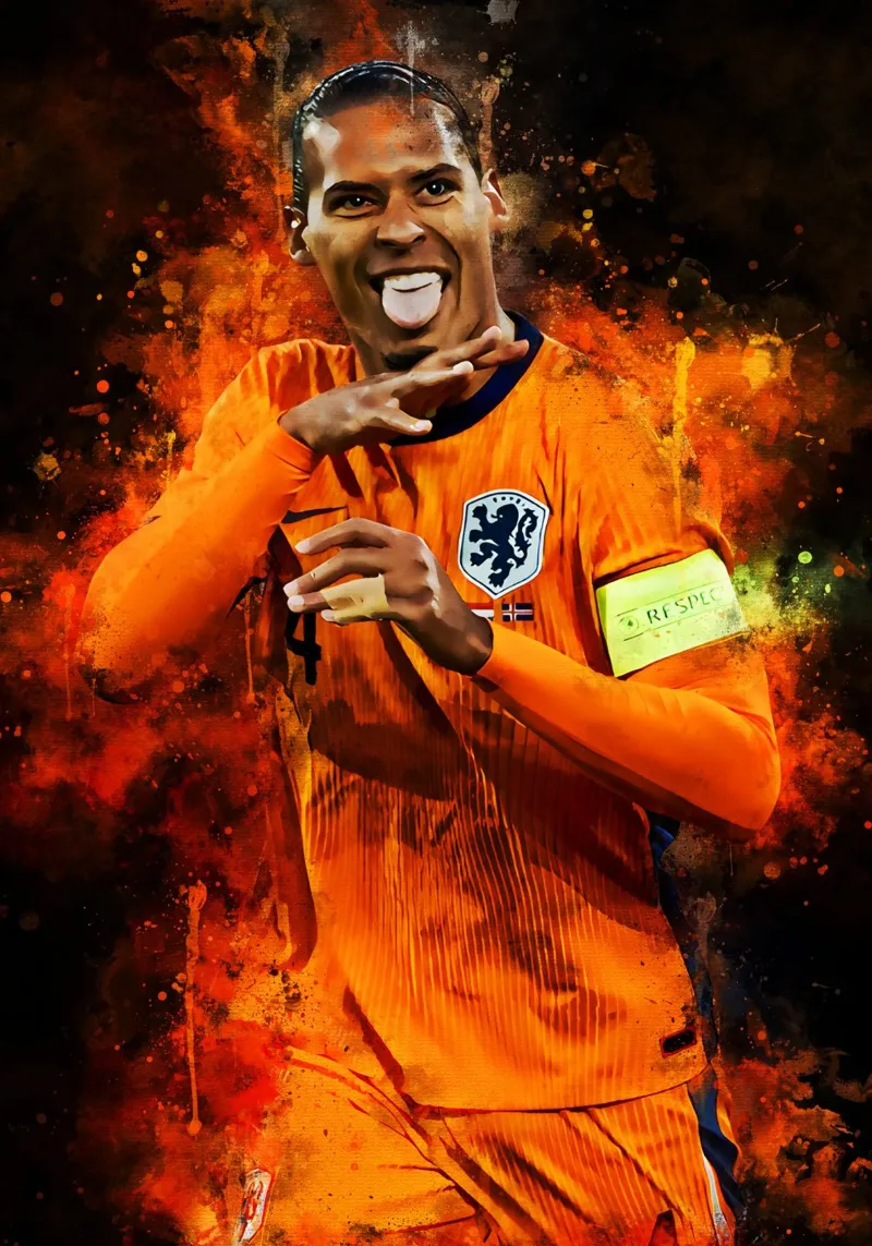 Virgil van Dijk Netherlands poster con telaio in legno da MasterInkArt