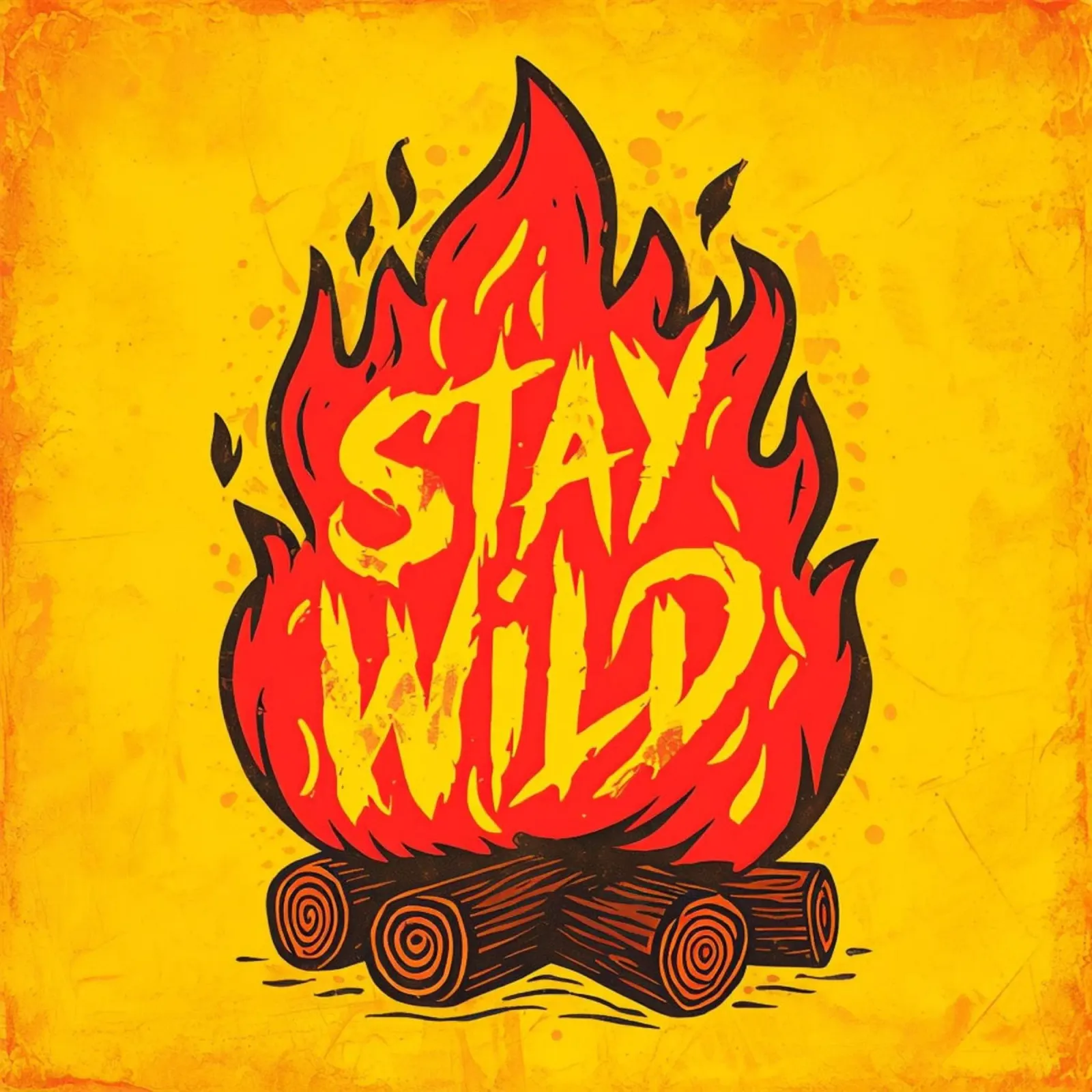 "Stay Wild" Campfire: A Rustic Adventure & Freedom Art Print canvas with Floater frame by inspirational quote