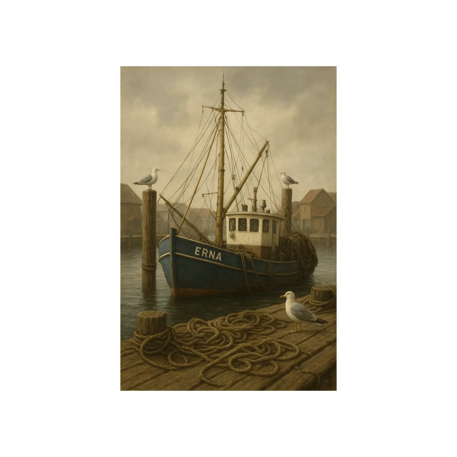Vissersboot in de haven canvas met Baklijst van Fies&Fein