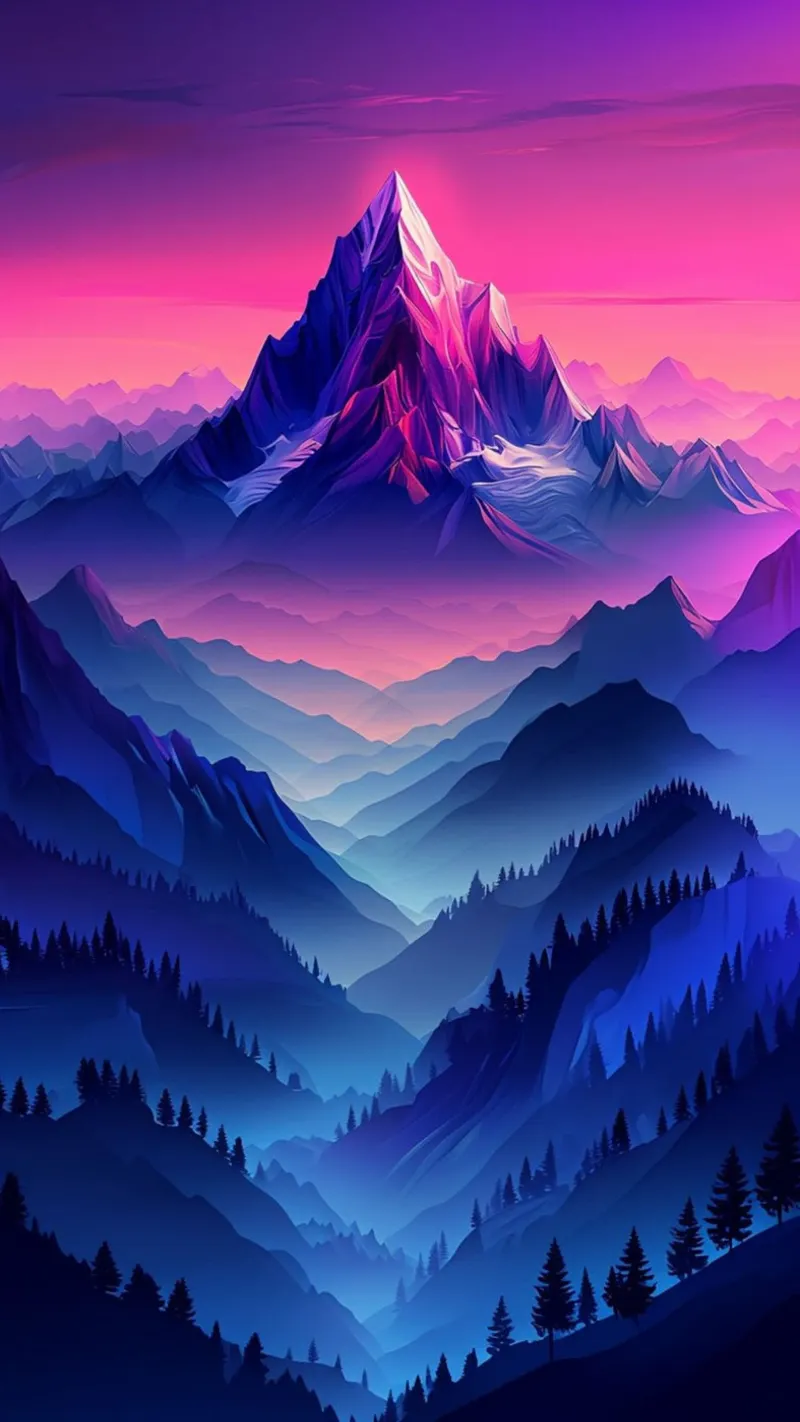 Majestueuze berg Aurora: Een levendig landschap met zonsonderganggradiënt canvas met Baklijst van Artistic-shop
