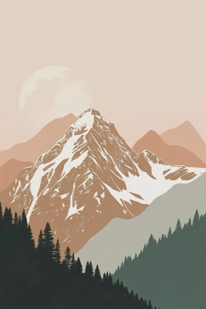 Paesaggio montano con luna e foresta poster con telaio in plastica da DesignDoodle