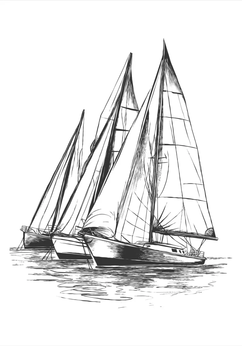 Sailing regatta in sketch form poster with wooden frame by pixelbull - medieval art and more