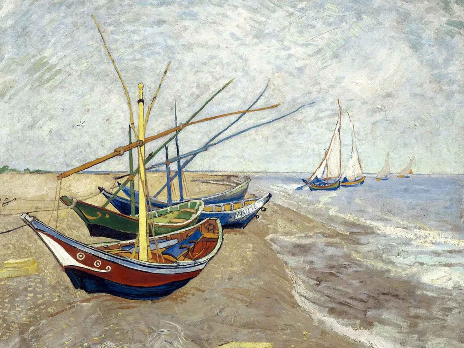 Barche da pesca sulla spiaggia, Saintes Marie de la Mer poster con telaio in alluminio da Christopher Soto