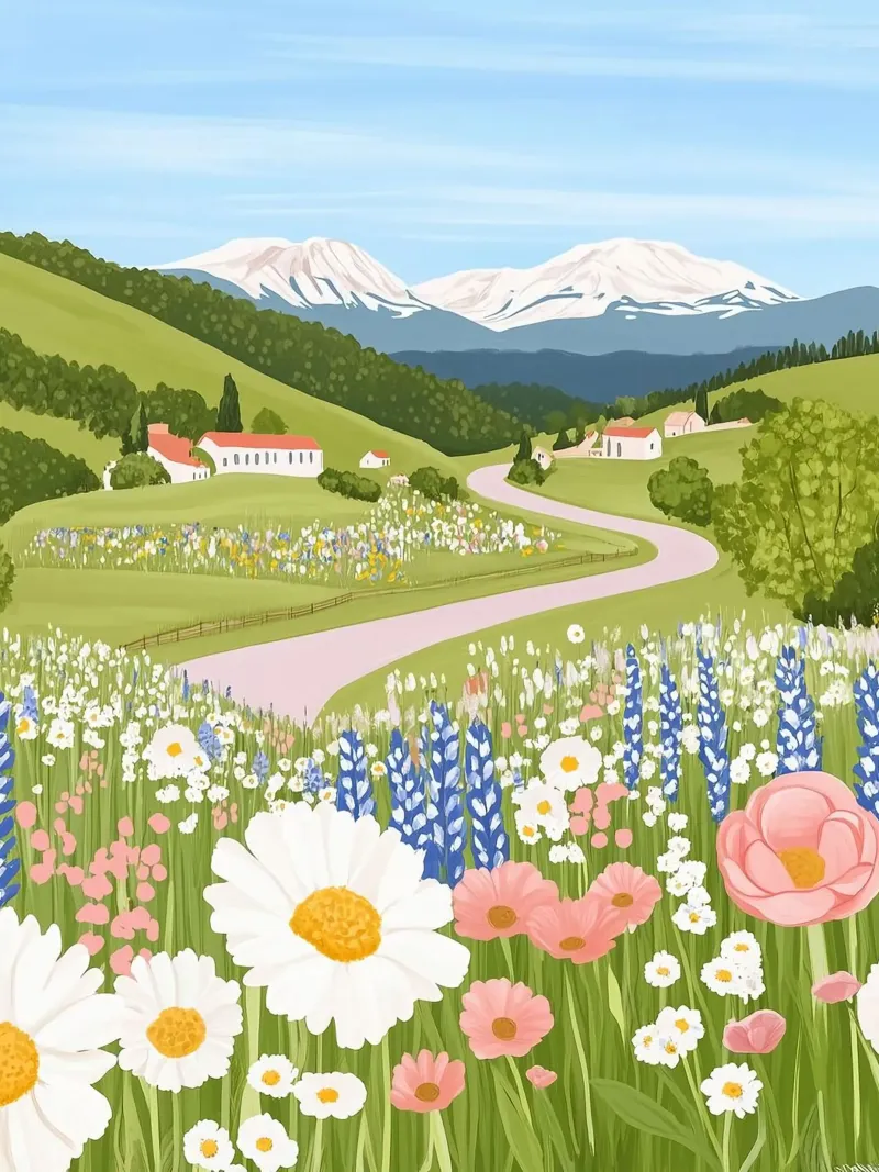peaceful scenery with flowers and wind poster con telaio in alluminio da carsa