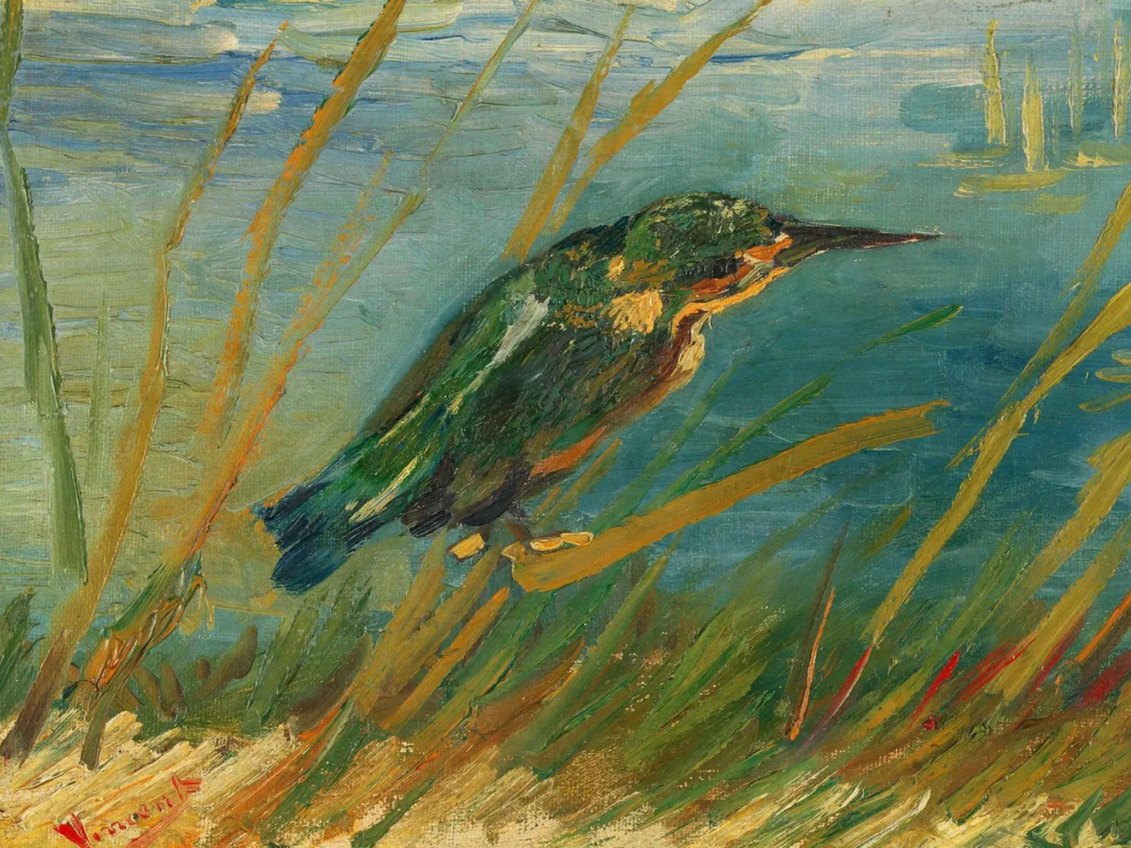 Il martin pescatore in riva al mare, 1886 poster con telaio in alluminio da Christopher Soto