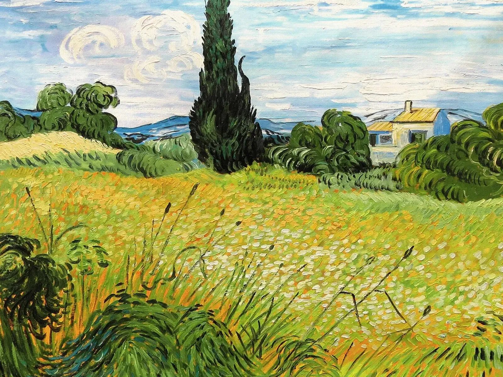 Paesaggio con mais verde poster con telaio in alluminio da Christopher Soto