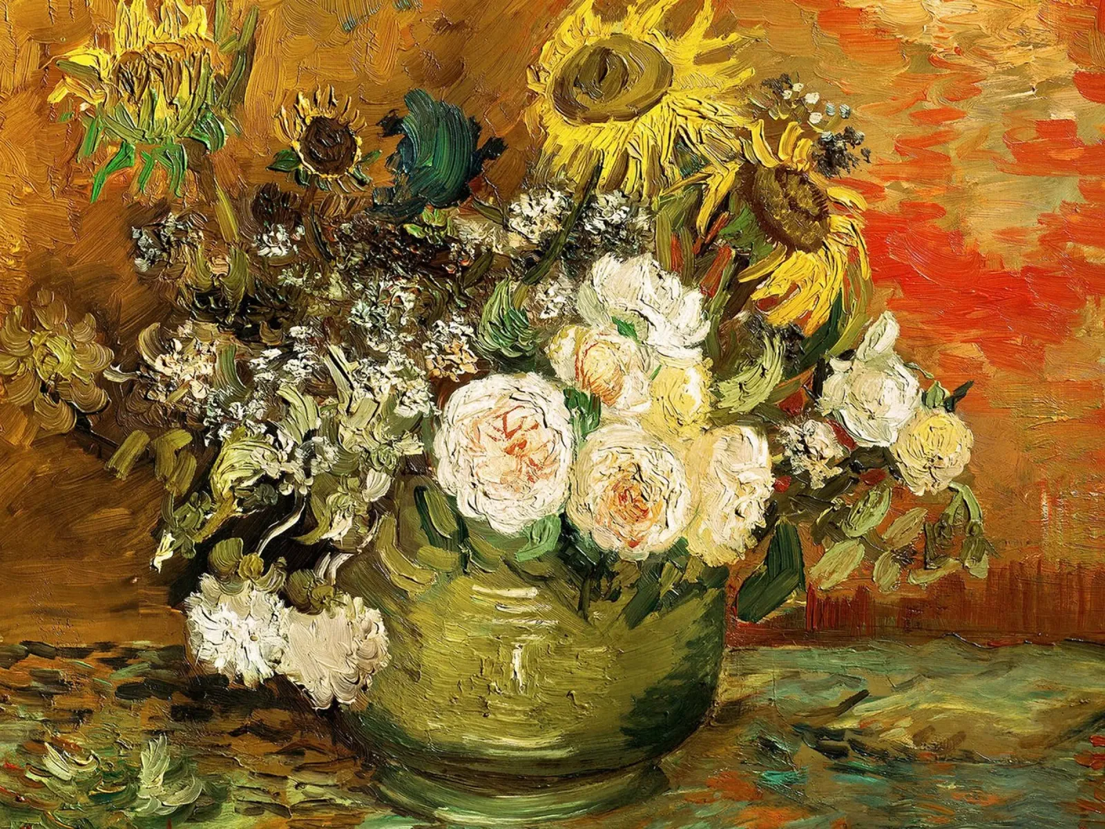 Rose e girasoli poster con telaio in alluminio da Christopher Soto