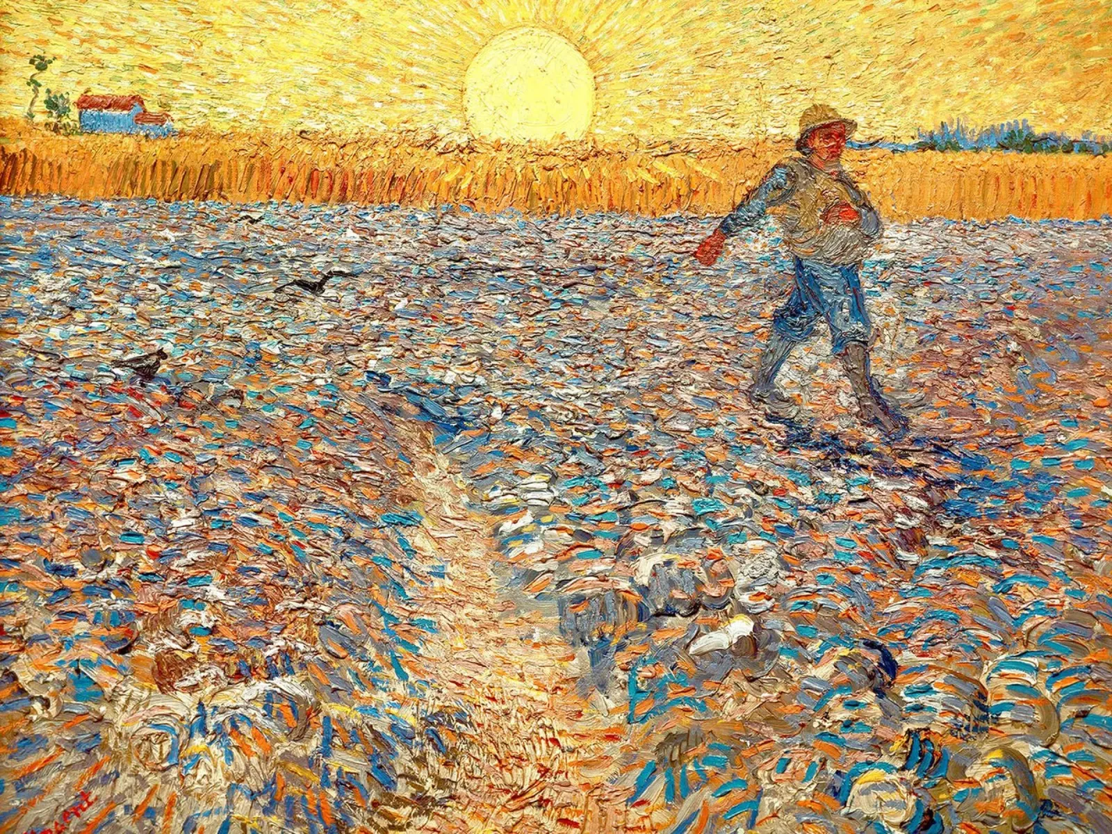 Seminatore al tramonto poster con telaio in legno da Christopher Soto