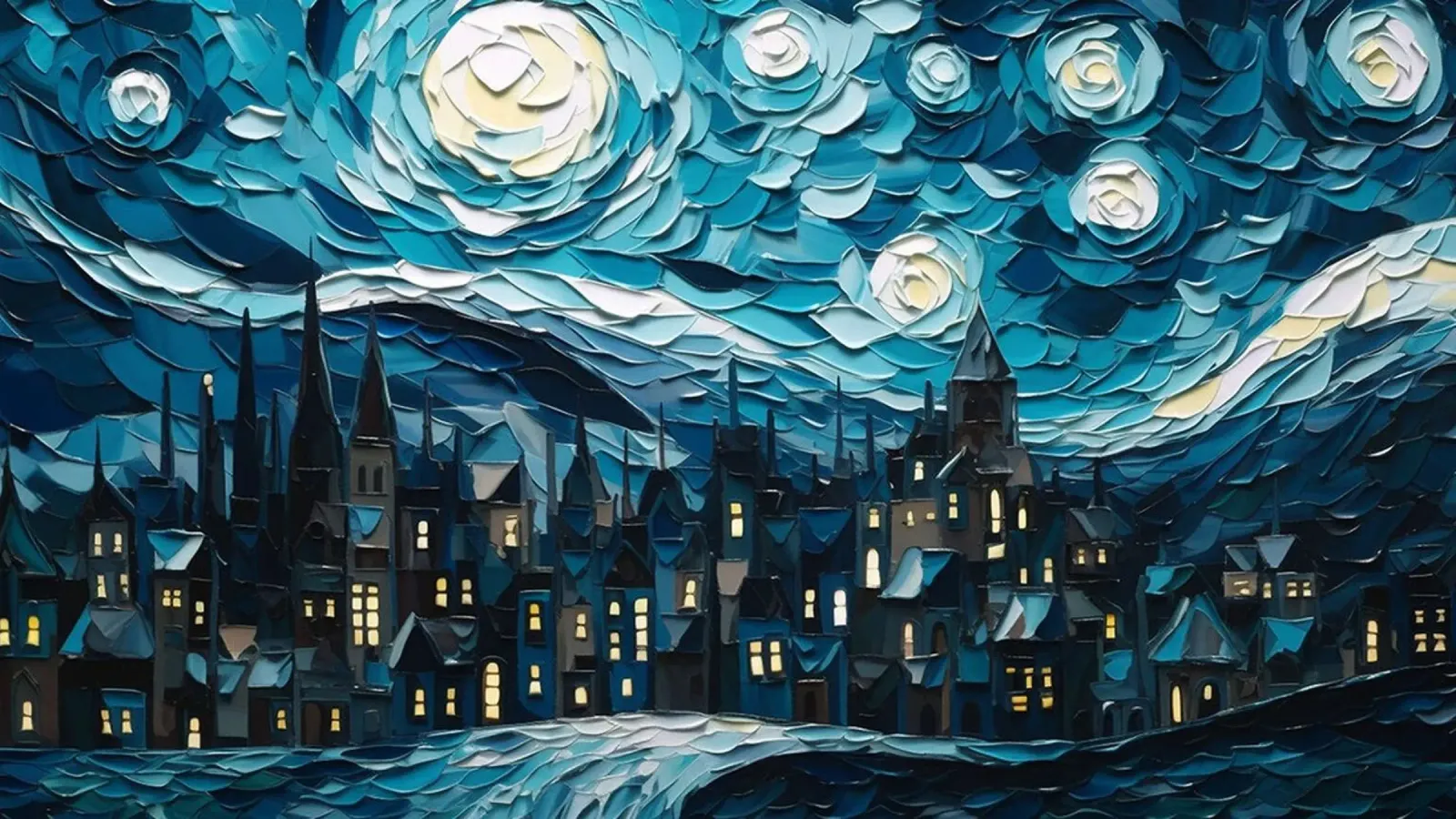 Notte stellata sulla città poster con telaio in alluminio da Christopher Soto