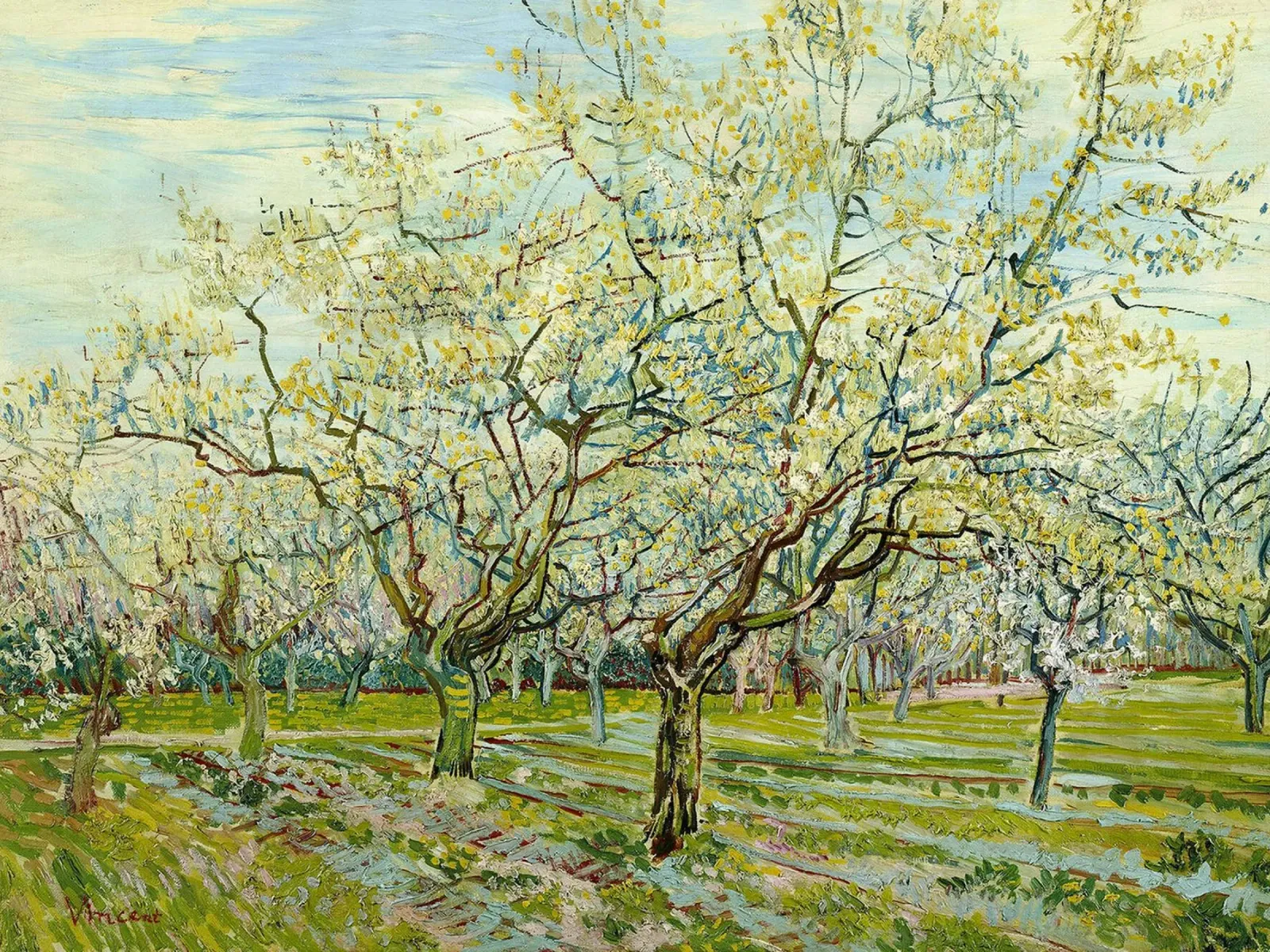 Il frutteto bianco, 1888 poster con telaio in legno da Christopher Soto
