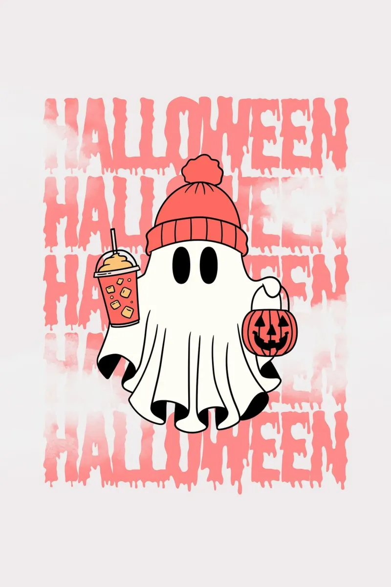 Halloween ghost with drink and lantern canvas with Floater frame by ArtDesign by KBK