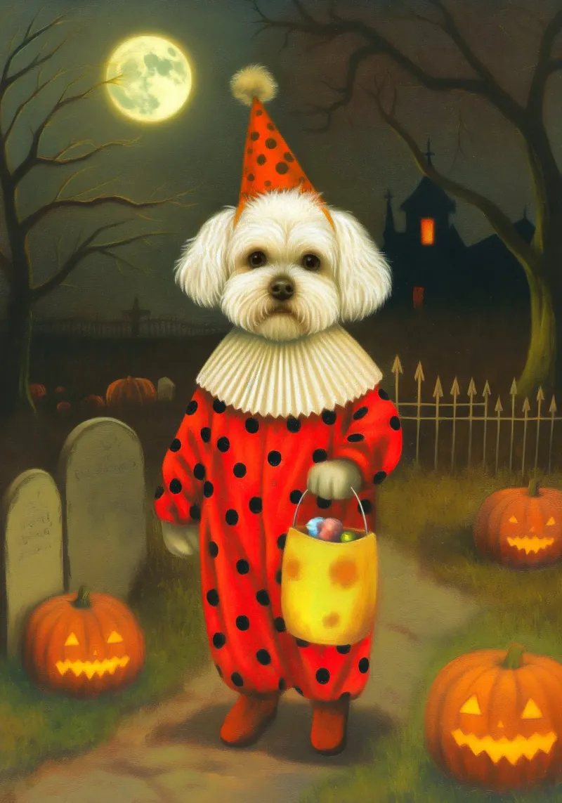 Halloween Hund Clown Trick oder behandeln Poster von Fleur de Lys