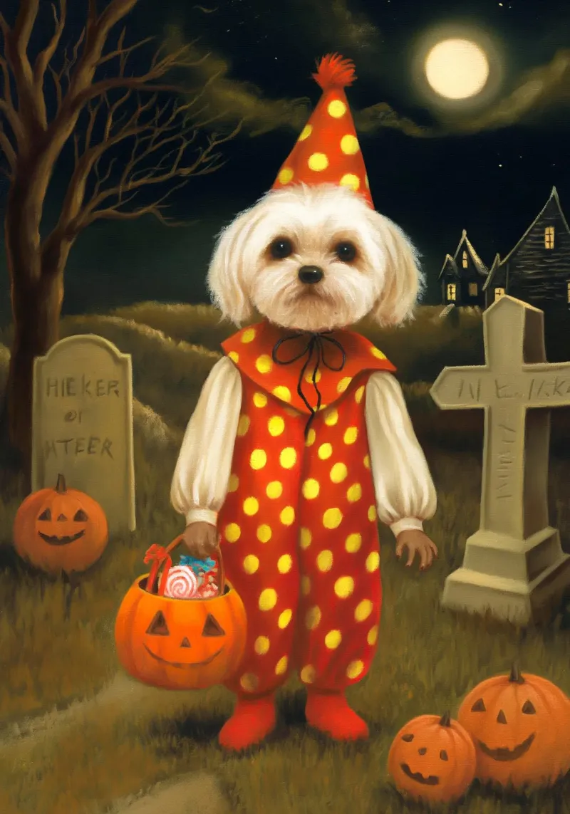 Cane clown di Halloween tela con Cornice a cassetta da Voxel Visionaries