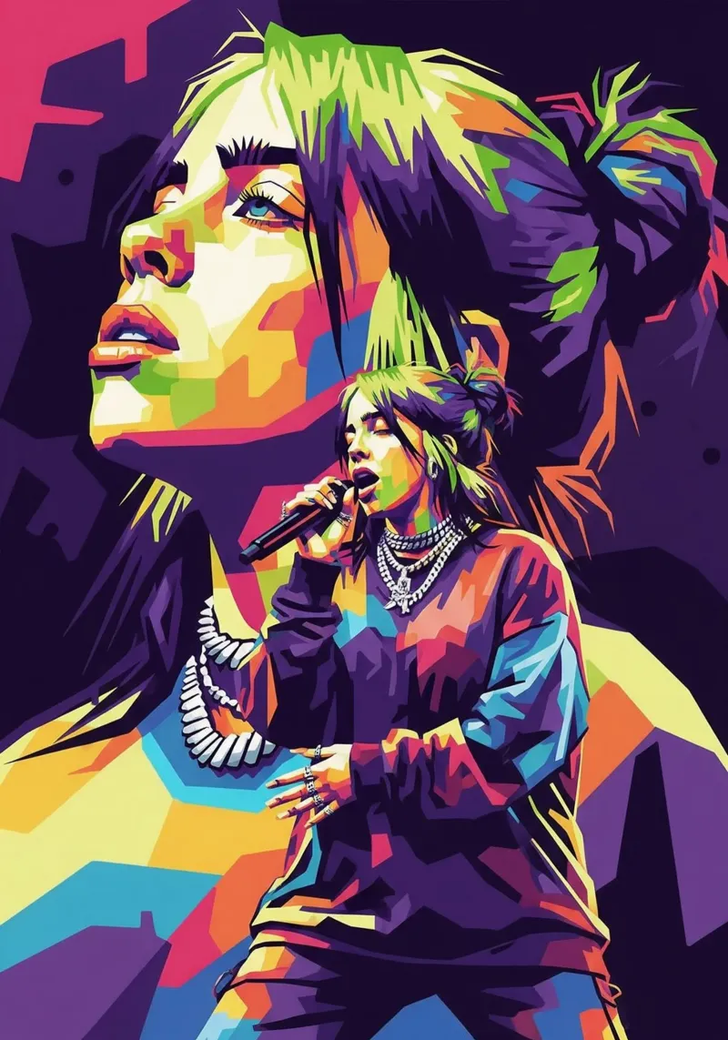 Lo stile iconico di Billie Eilish poster con telaio in legno da Hantamrata