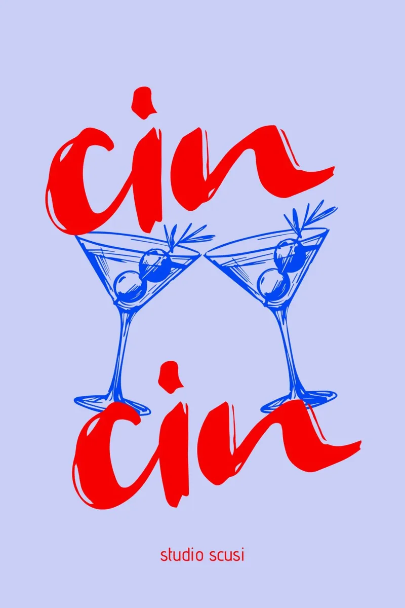 Cin Cin - Lass und anstoßen - italienischer Trinkspruch poster con telaio in alluminio da studio scusi