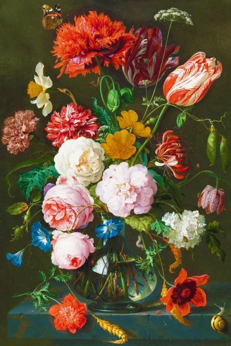 Nature morte avec fleurs dans un vase en verre par Jan Davidsz. de H poster avec cadre en aluminium de Venus Art