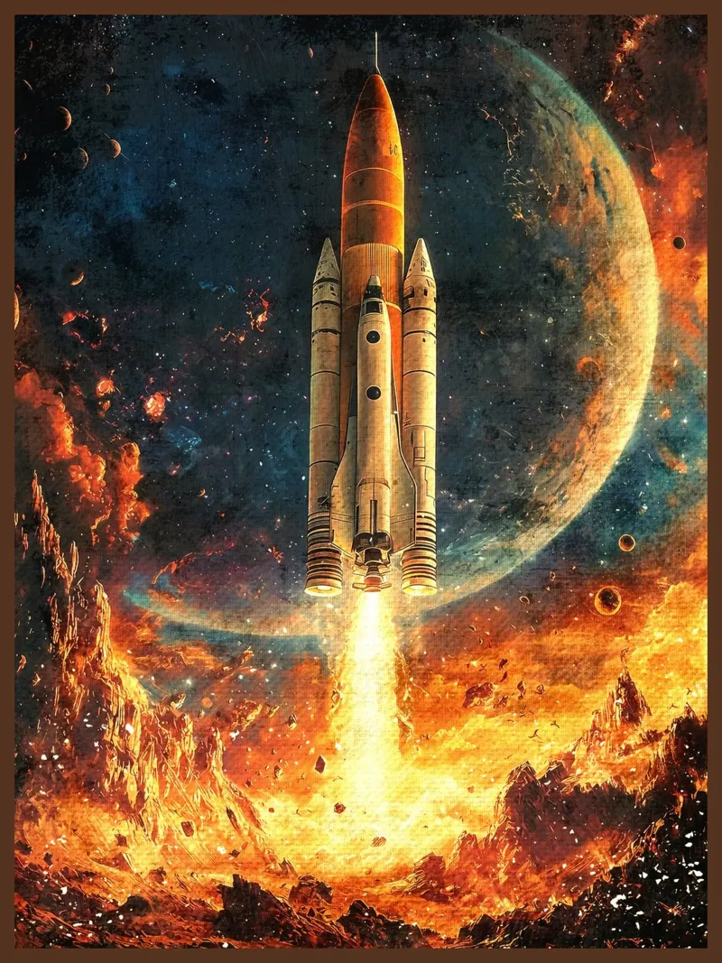 Lancement d'une fusée spatiale poster avec cadre en plastique de David Müller