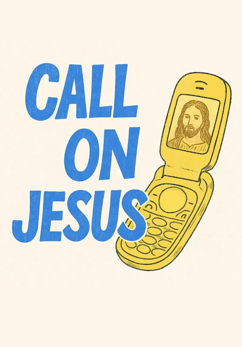 Call on Jesus - Retro Flip Phone Art Print canvas with Floater frame by vintagepod