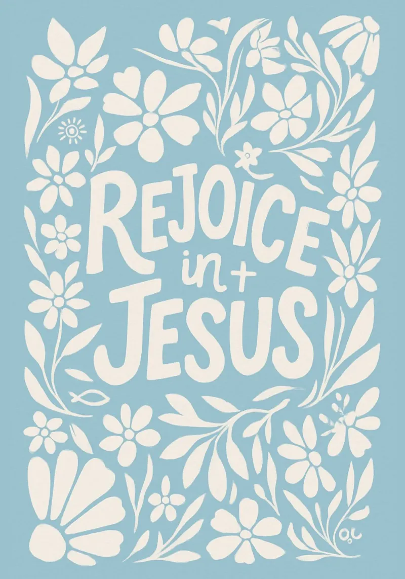 Verheug u in Jezus - Volkskunst Bloemsierkunst Print canvas met Baklijst van vintagepod