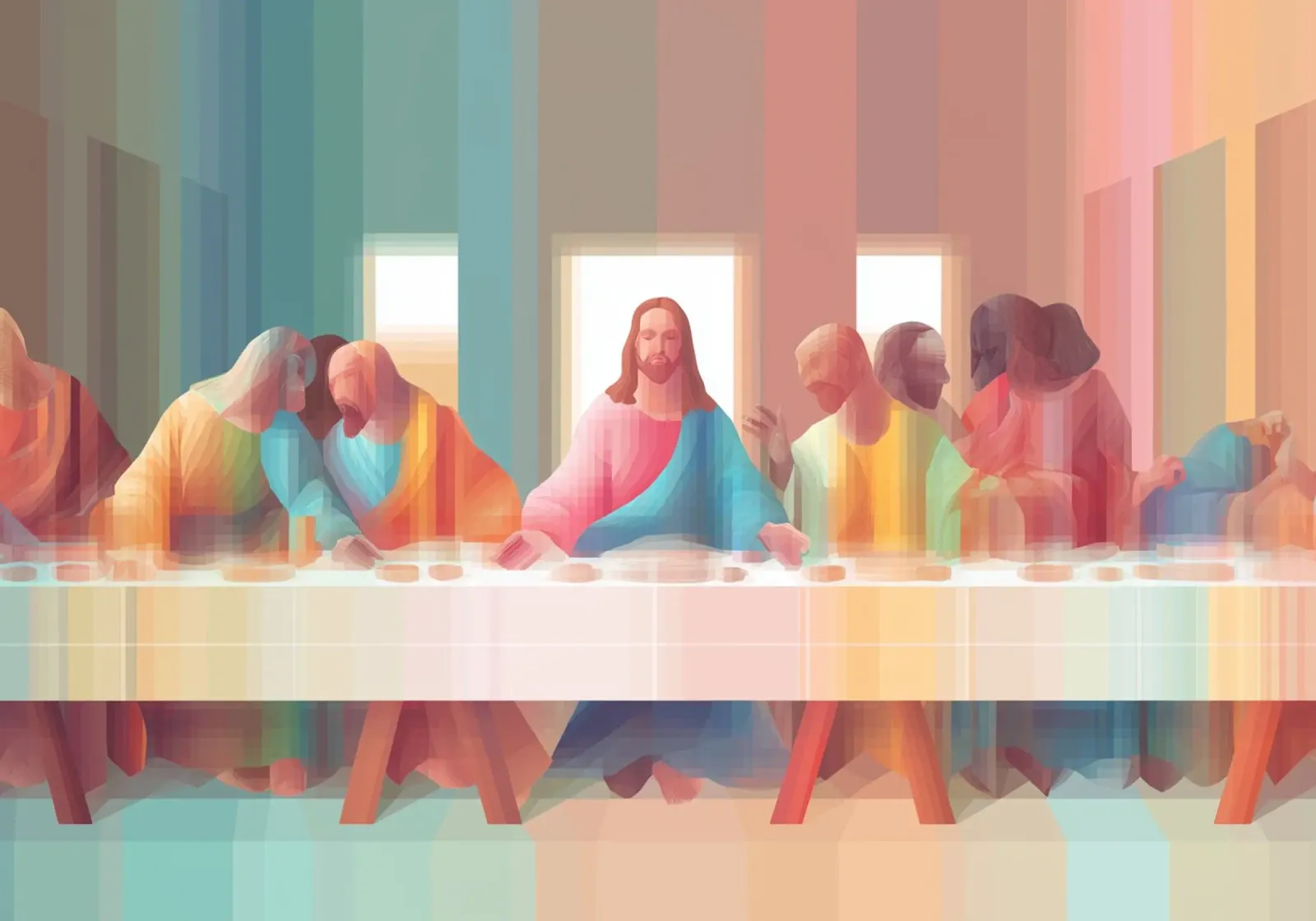 Modern Last Supper, Christian Art Abstract Print canvas with Floater frame by vintagepod