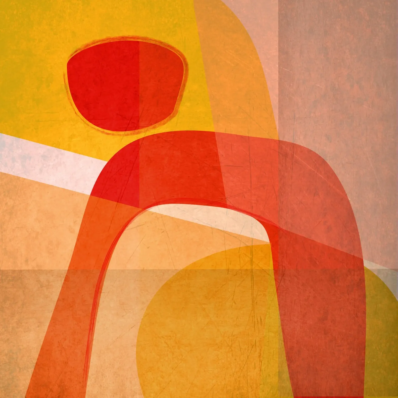 Figura rossa su giallo poster con telaio in plastica da MirimoArt