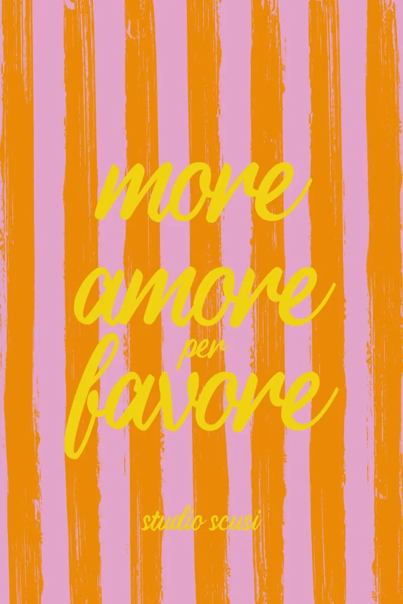 More Amore Per Favore - A Strisce Giallo poster con telaio in legno da studio scusi