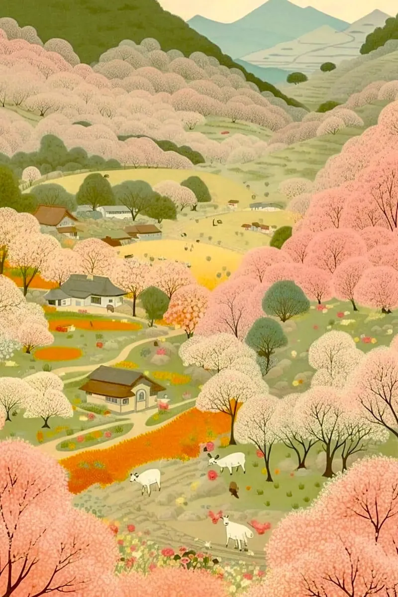 pink tree poster con telaio in legno da mip of map