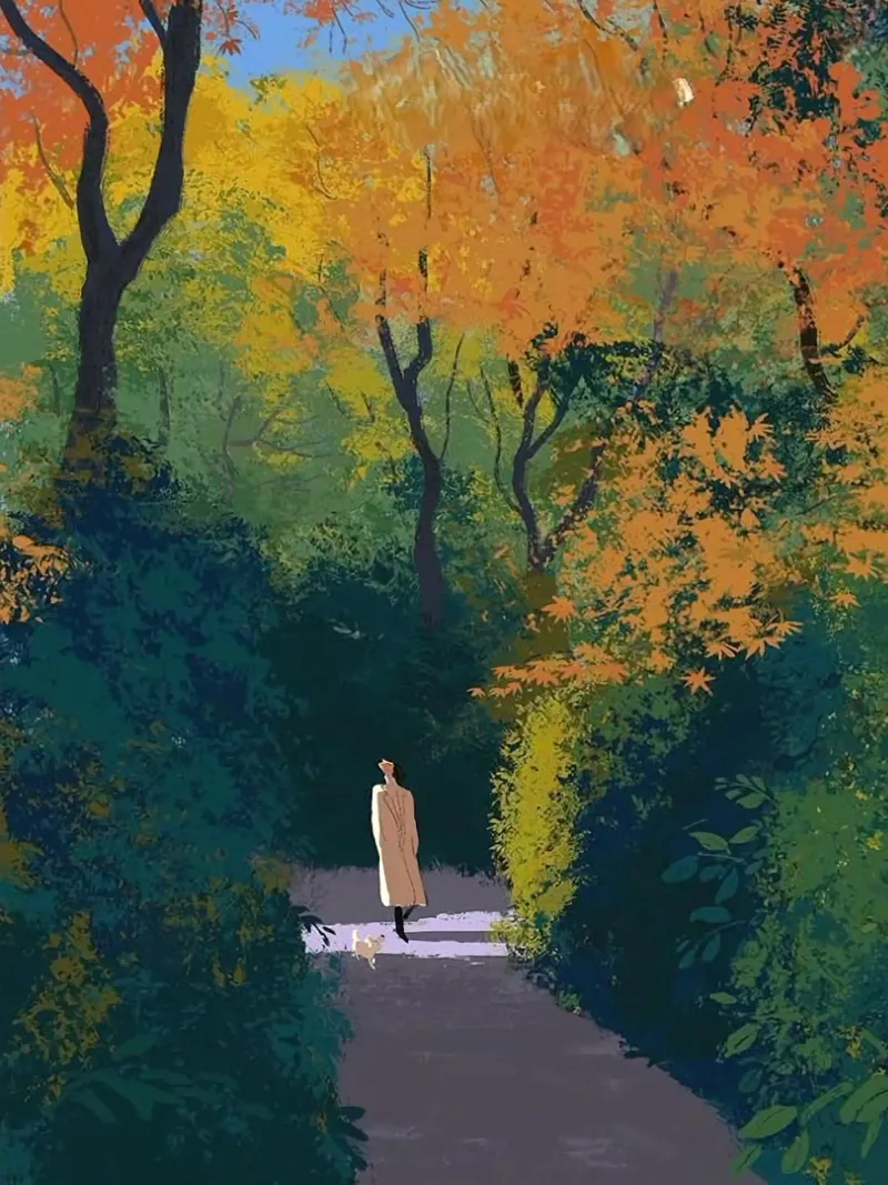 autumn calm walking poster con telaio in legno da mip of map