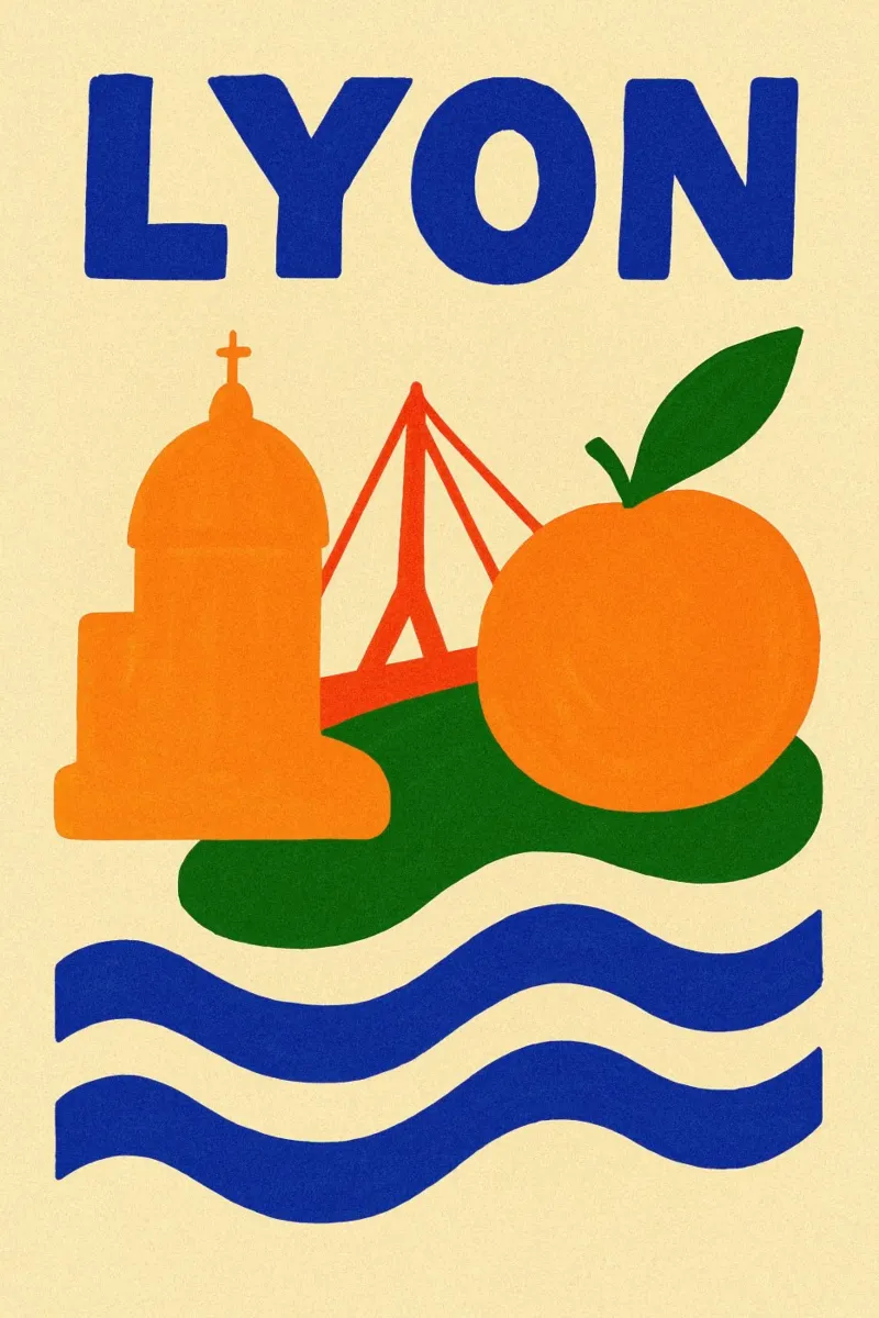 Un viaggio colorato a Lione poster con telaio in plastica da JETLAG | affiches voyage