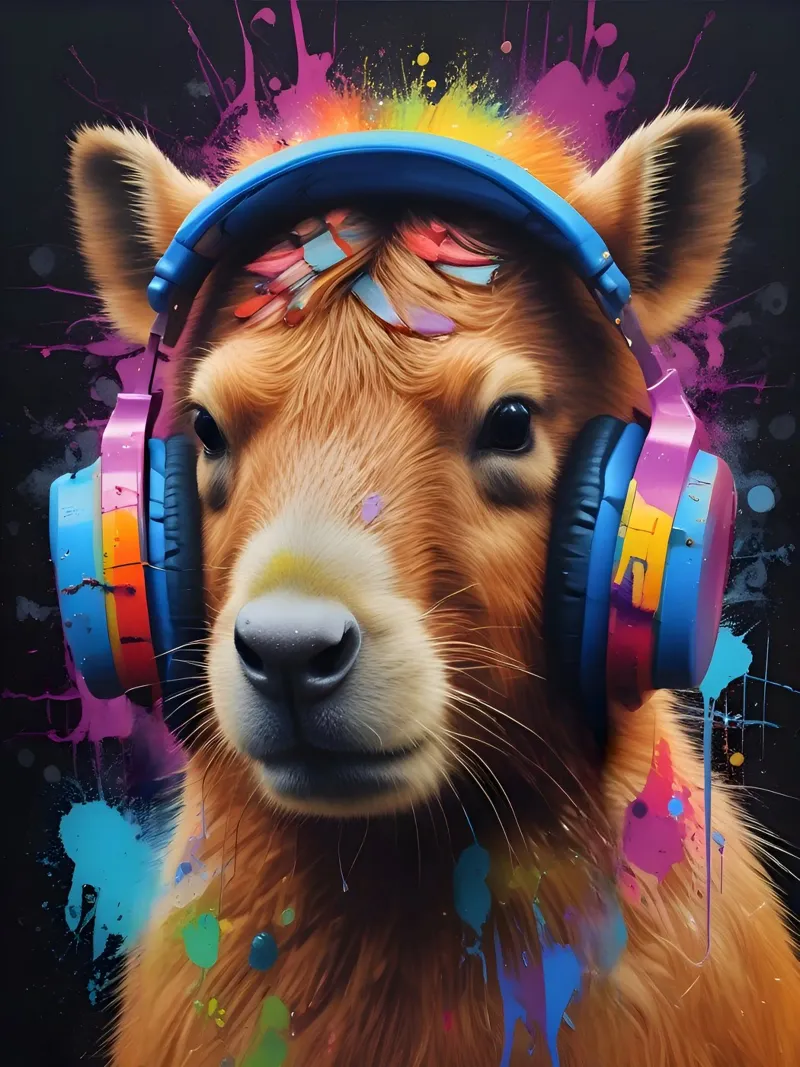 Capybara music vibrant canvas with Floater frame by MakArena