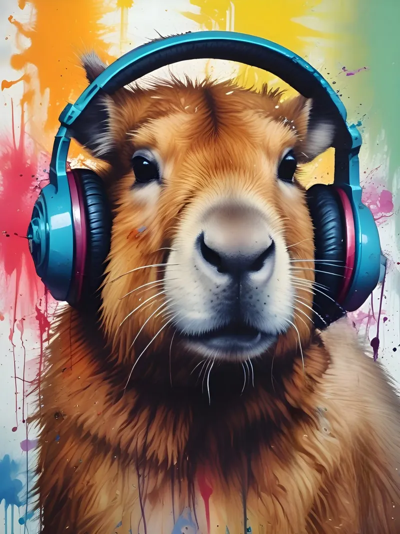 Capybara music colorful canvas with Floater frame by MakArena