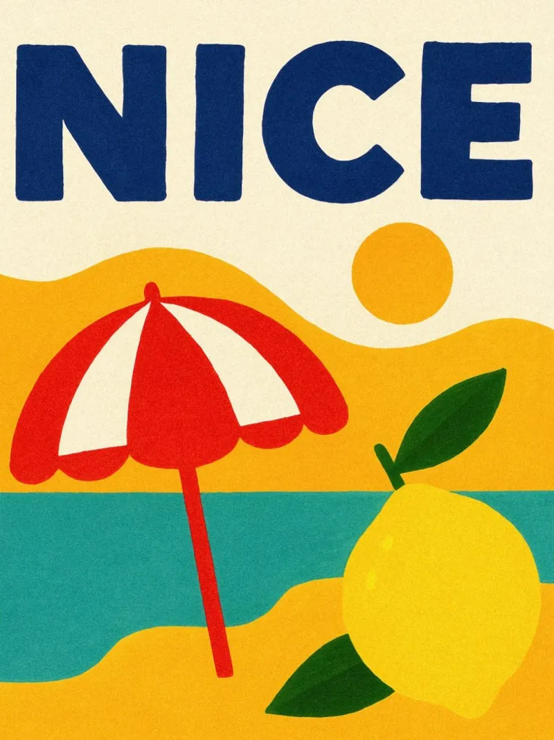 Zitrone und Sommersonnenschirm Leinwand mit Schattenfugenrahmen von JETLAG | affiches voyage
